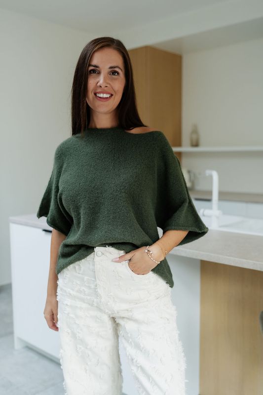 Knit Open Shoulder Khaki