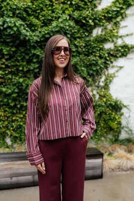 Cropped Boxy Shirt Astha Tawny Port Stripes