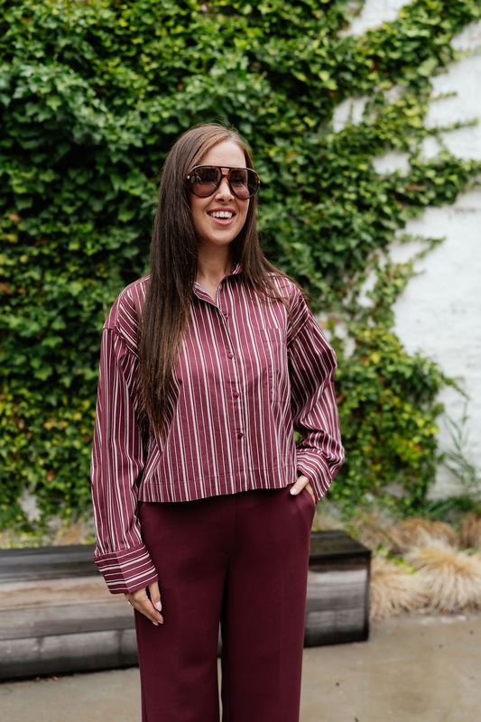 Cropped Boxy Shirt Astha Tawny Port Stripes