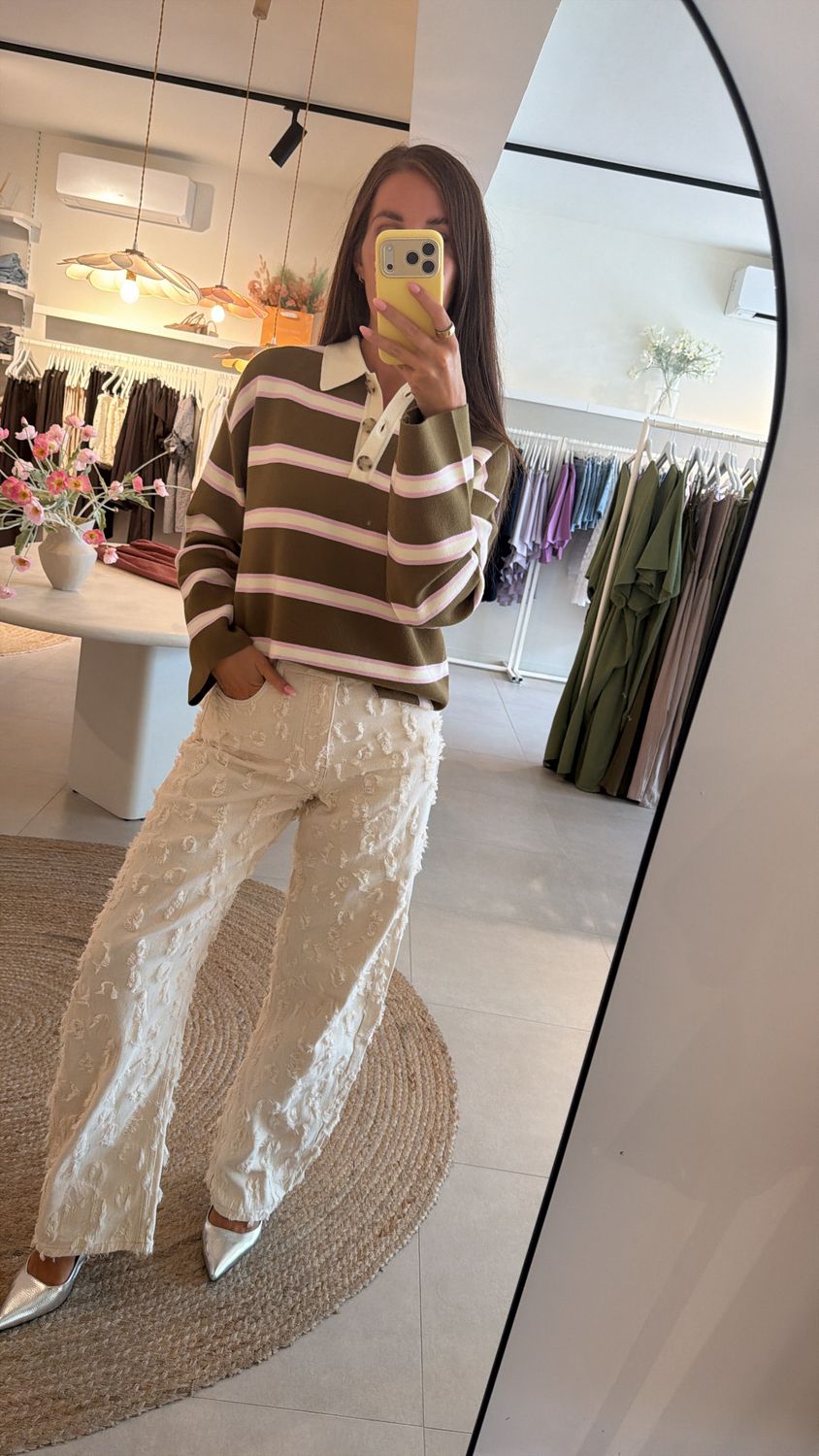 Polo Knit Isabell Fir Green Stripes