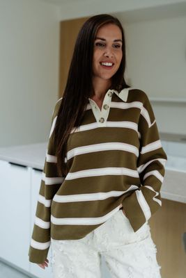 Polo Knit Isabell Fir Green Stripes