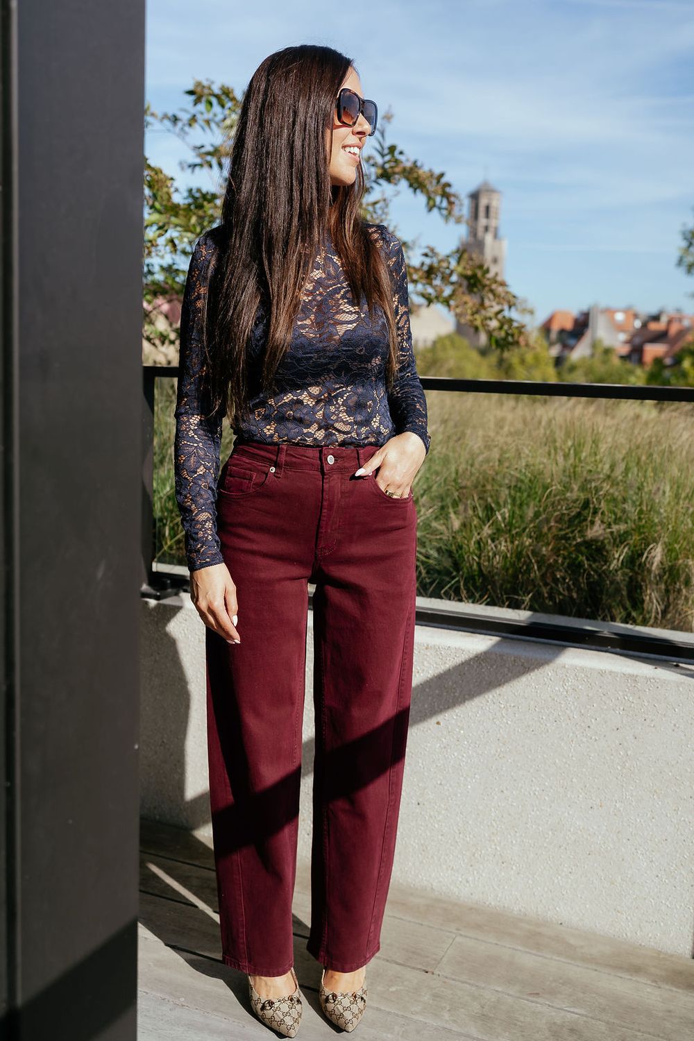 Barrel Jeans Deep Cherry