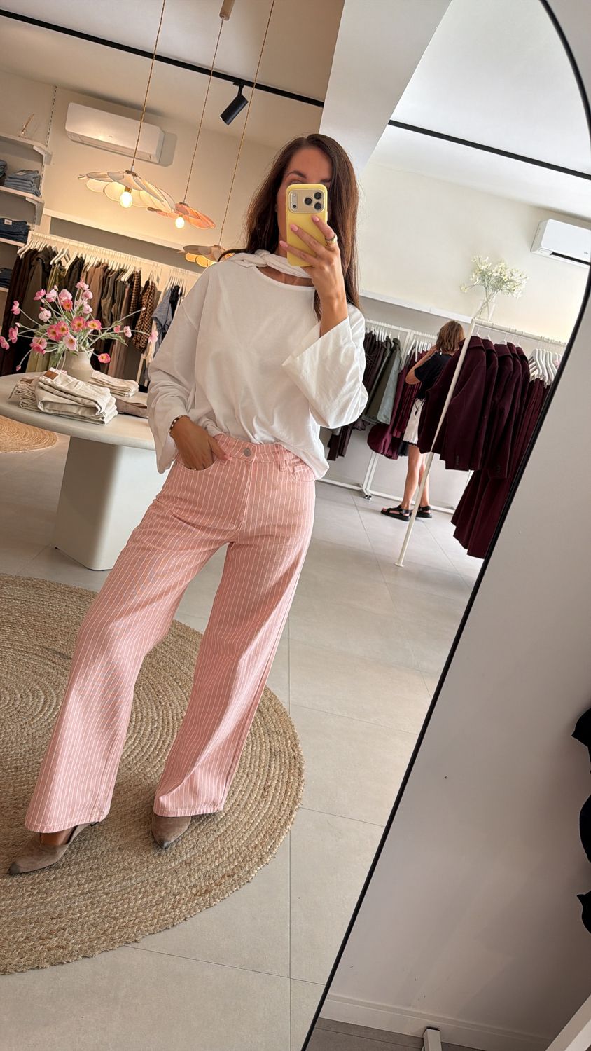 Wide Leg Jeans Pink Striped