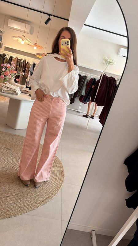 Wide Leg Jeans Pink Striped