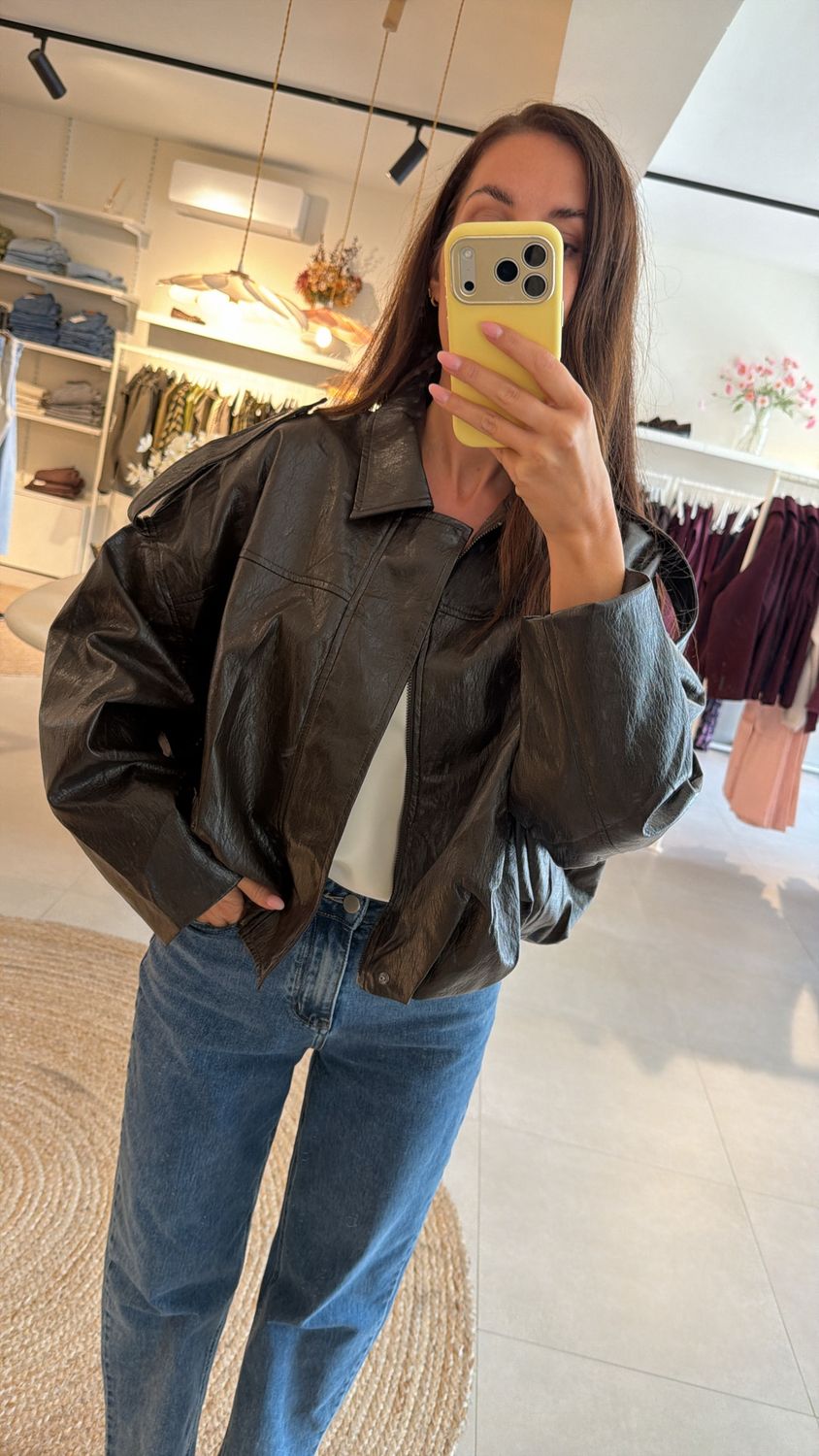 Bomber Jacket Faux Leather Brown
