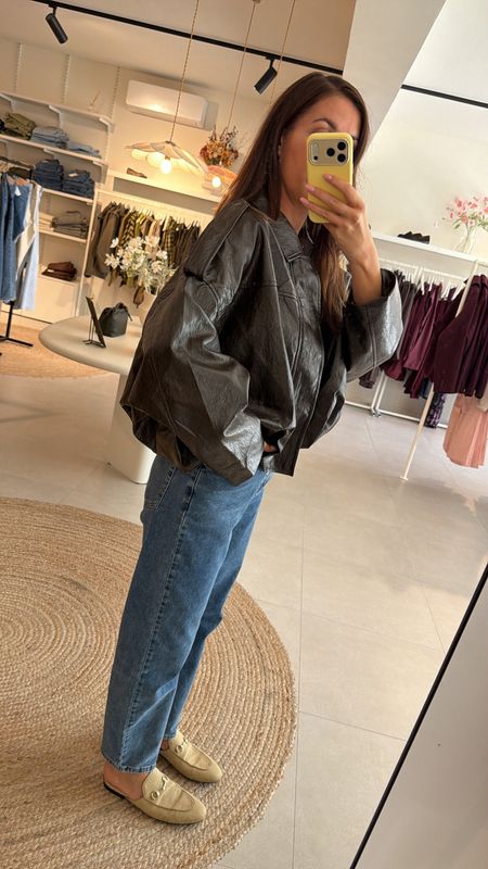 Bomber Jacket Faux Leather Brown