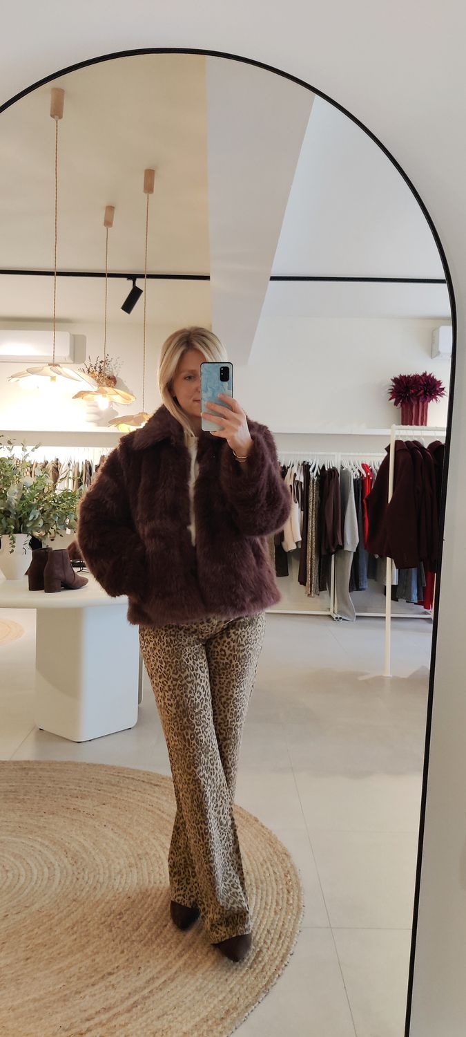 Wide Leg Jeans Lightbrown Leopard