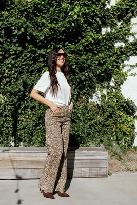 Wide Leg Jeans Lightbrown Leopard