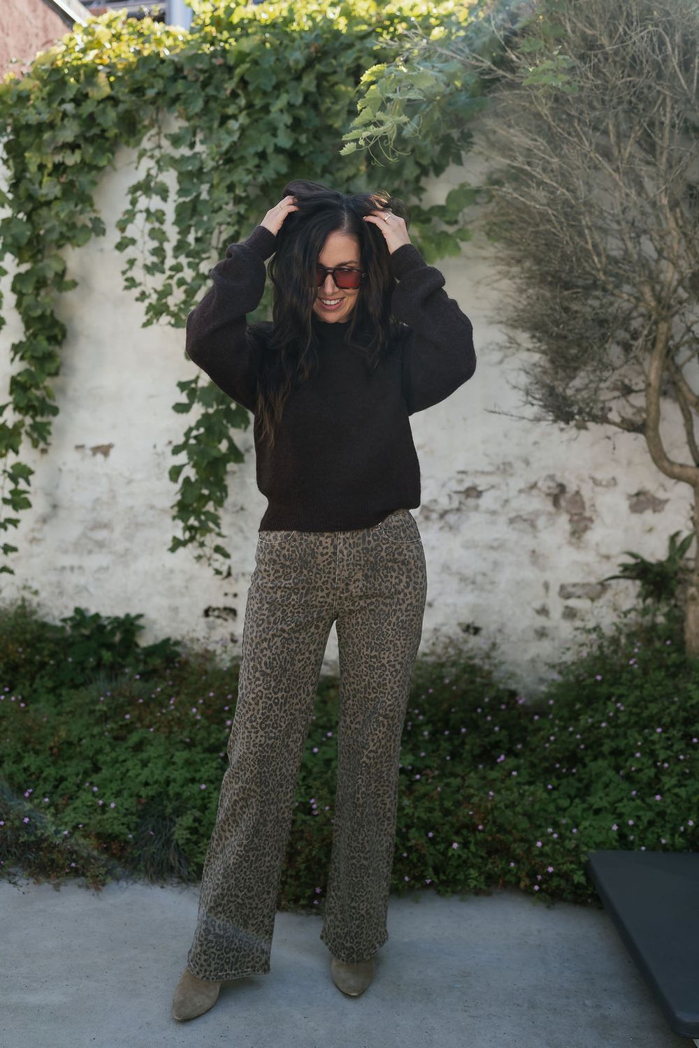 Wide Leg Jeans Brown Leopard