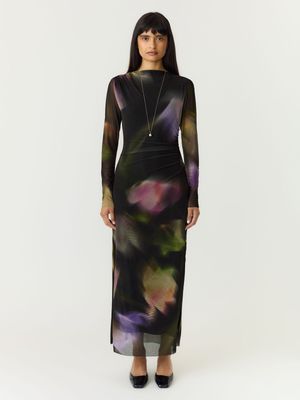 Long Mesh Dress Shama Black Shama Print