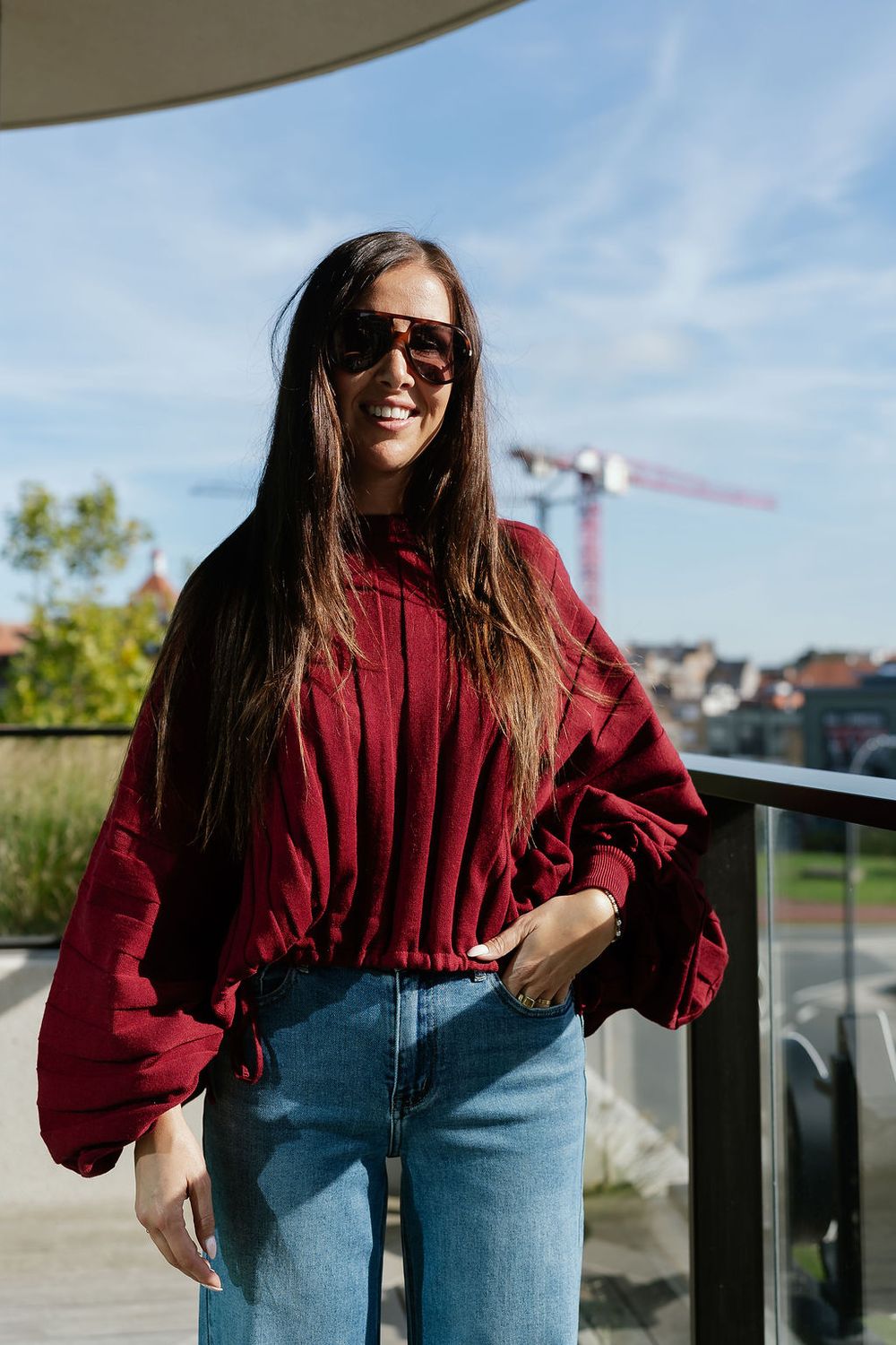 Cropped Balloon Knit Babette Wine Red