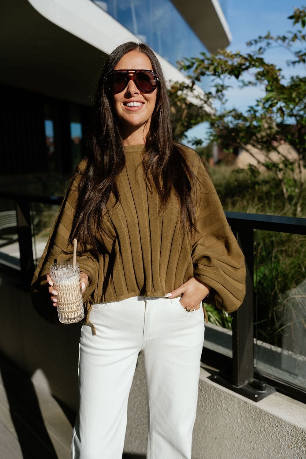 Cropped Balloon Knit Babette Olive Green