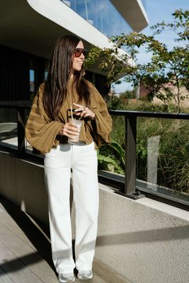 Cropped Balloon Knit Babette Olive Green