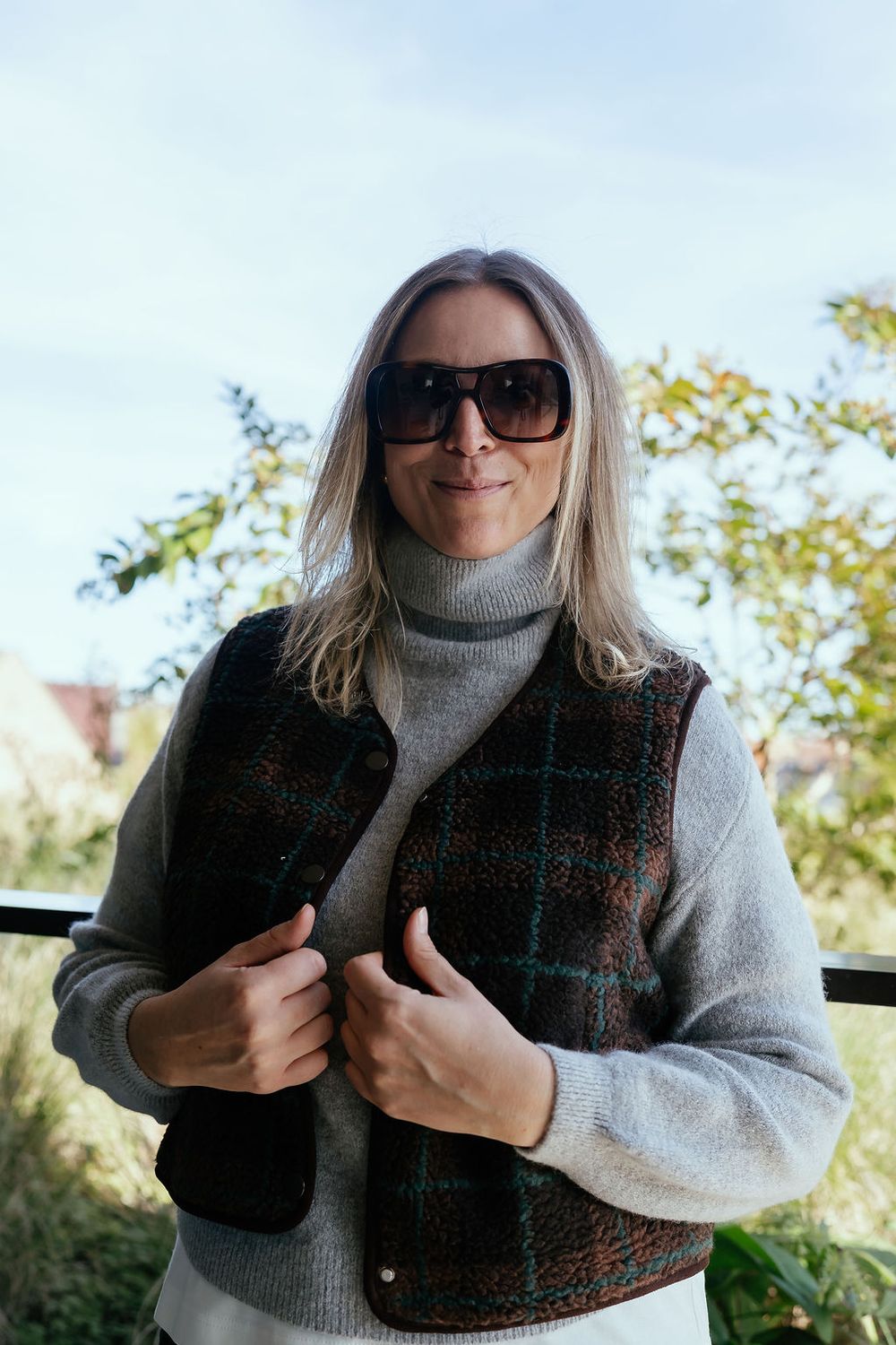 Teddy Gilet Checked Coffee/Green