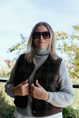 Teddy Gilet Checked Coffee/Green