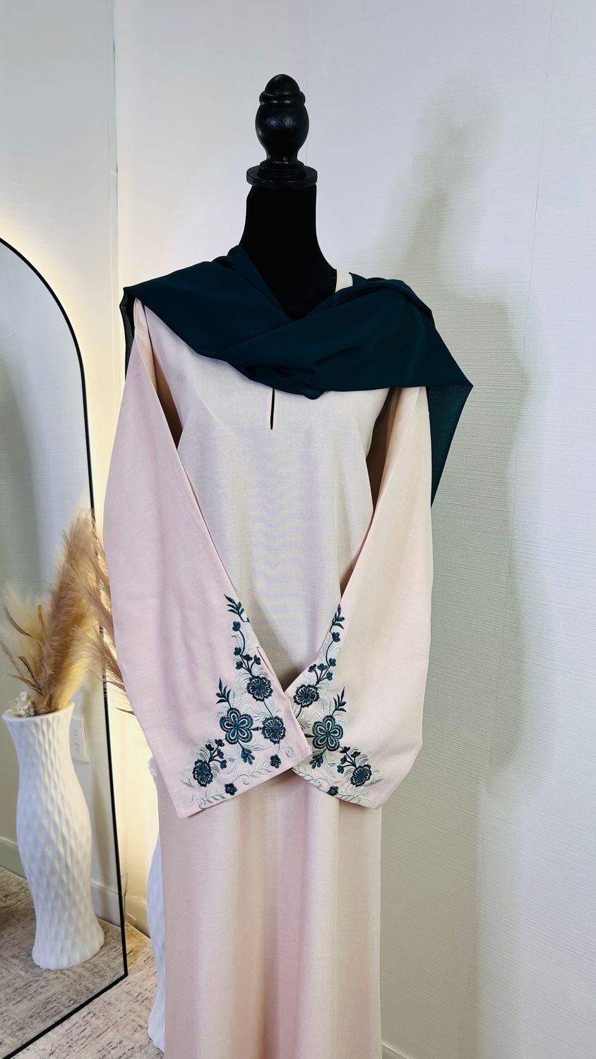 Alena Linen Floral Embroidered Closed Abaya