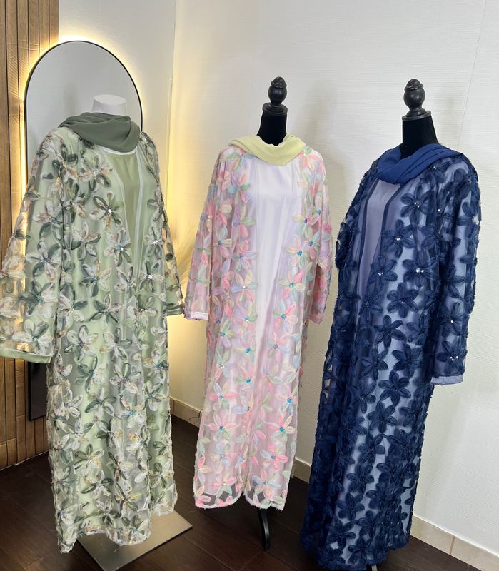 Royal Luxury Floral Mesh Abaya set