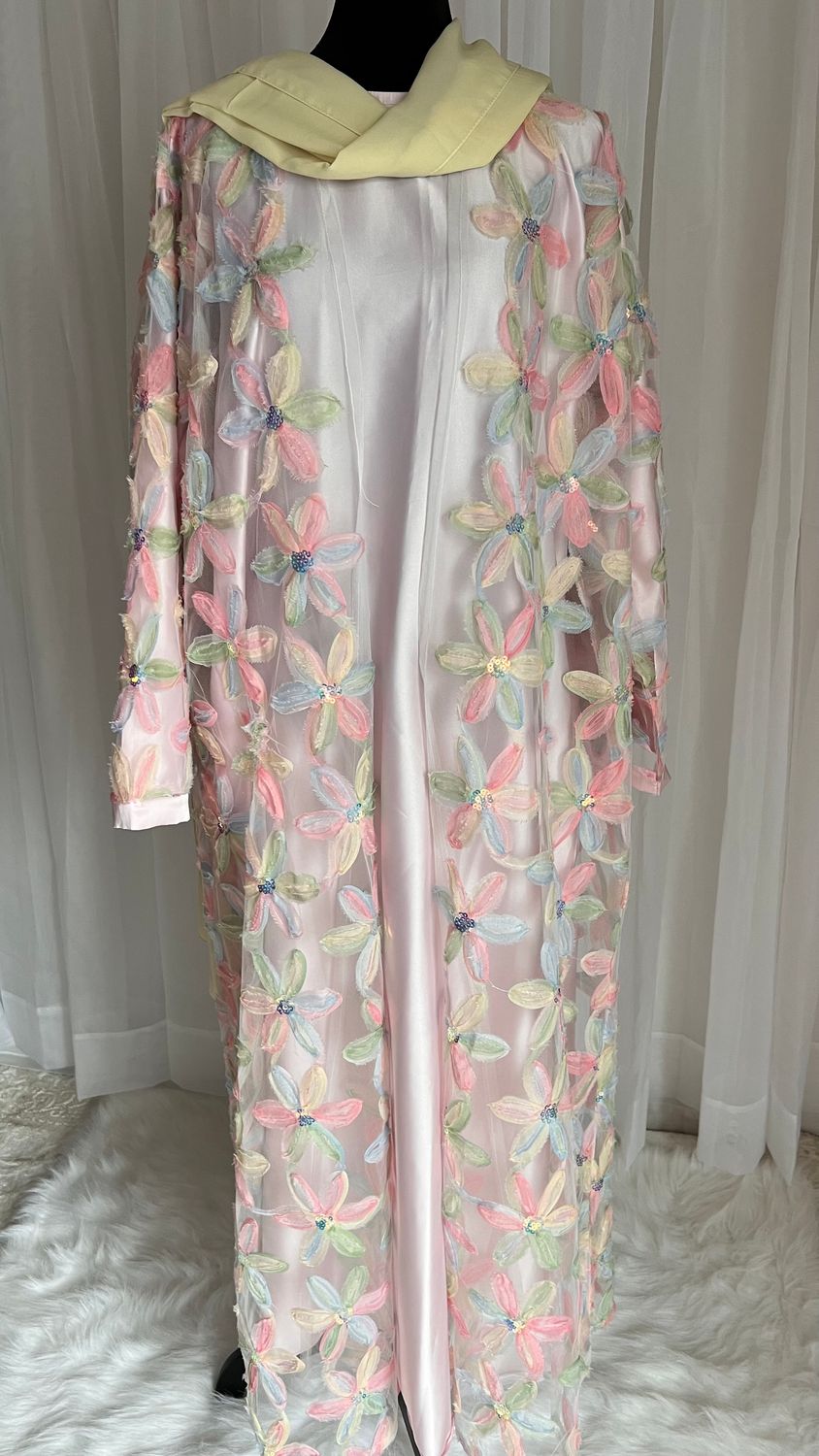 Royal Luxury Floral Mesh Abaya set