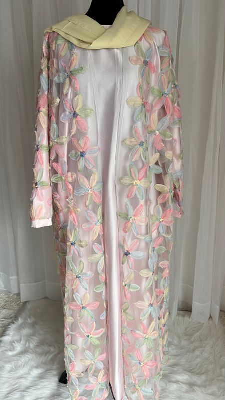 Royal Luxury Floral Mesh Abaya set
