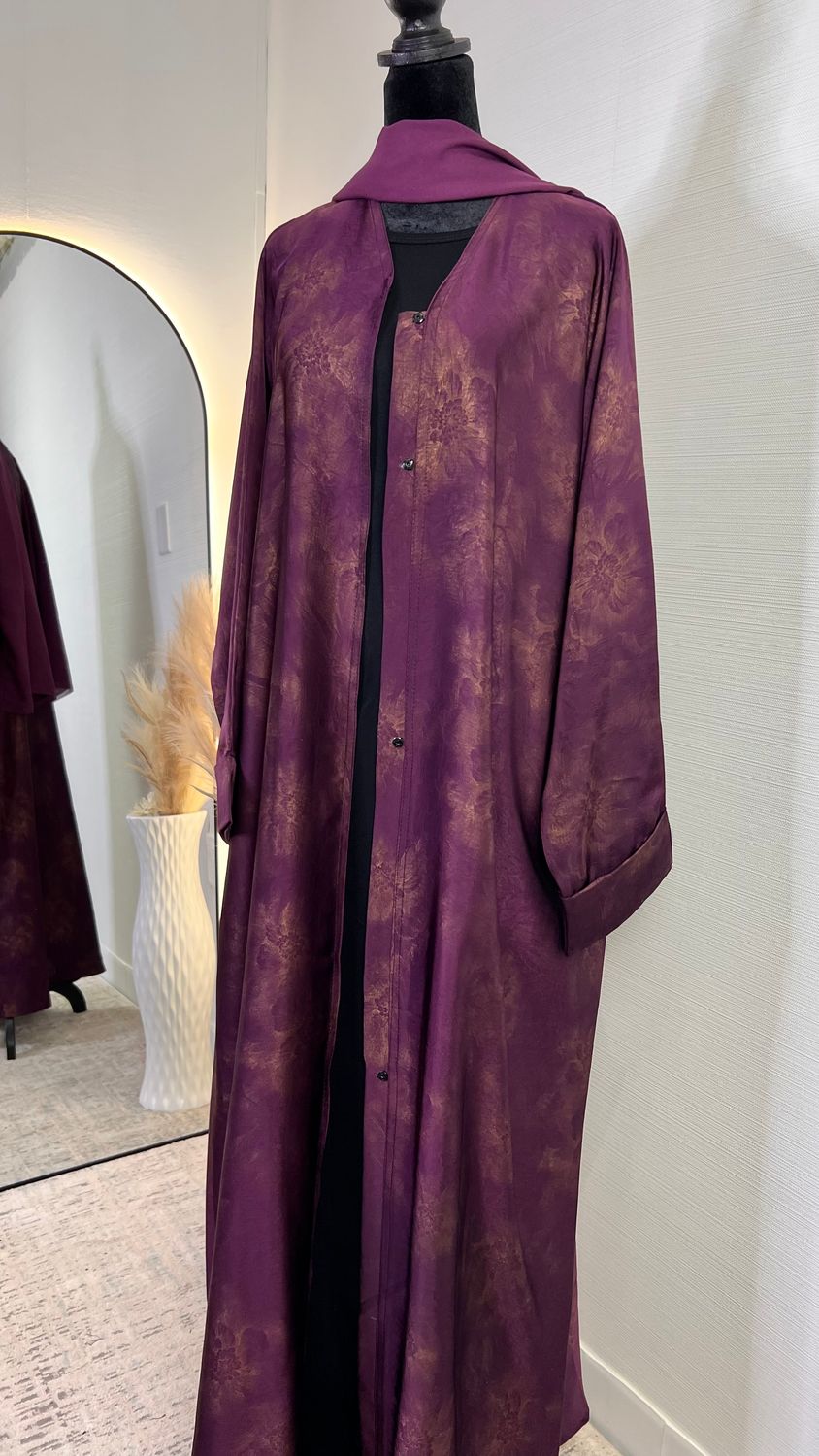Aria Digital Maroon Open Abaya
