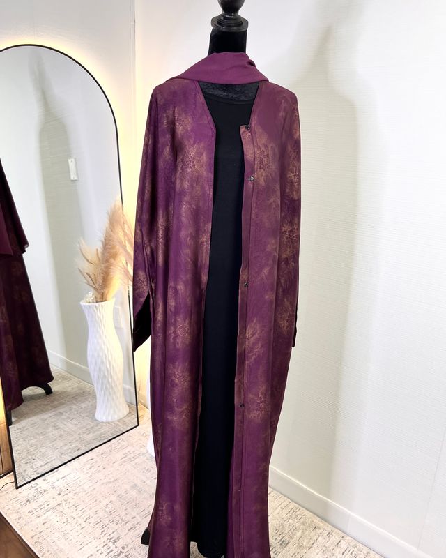 Aria Digital Maroon Open Abaya