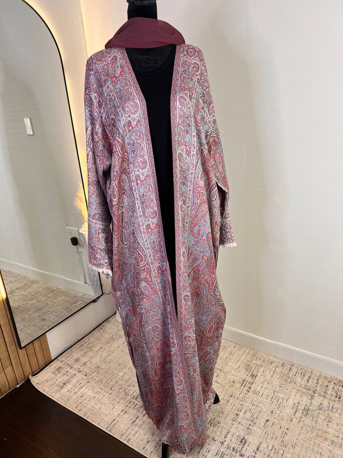 Claret Pashmina open Abaya