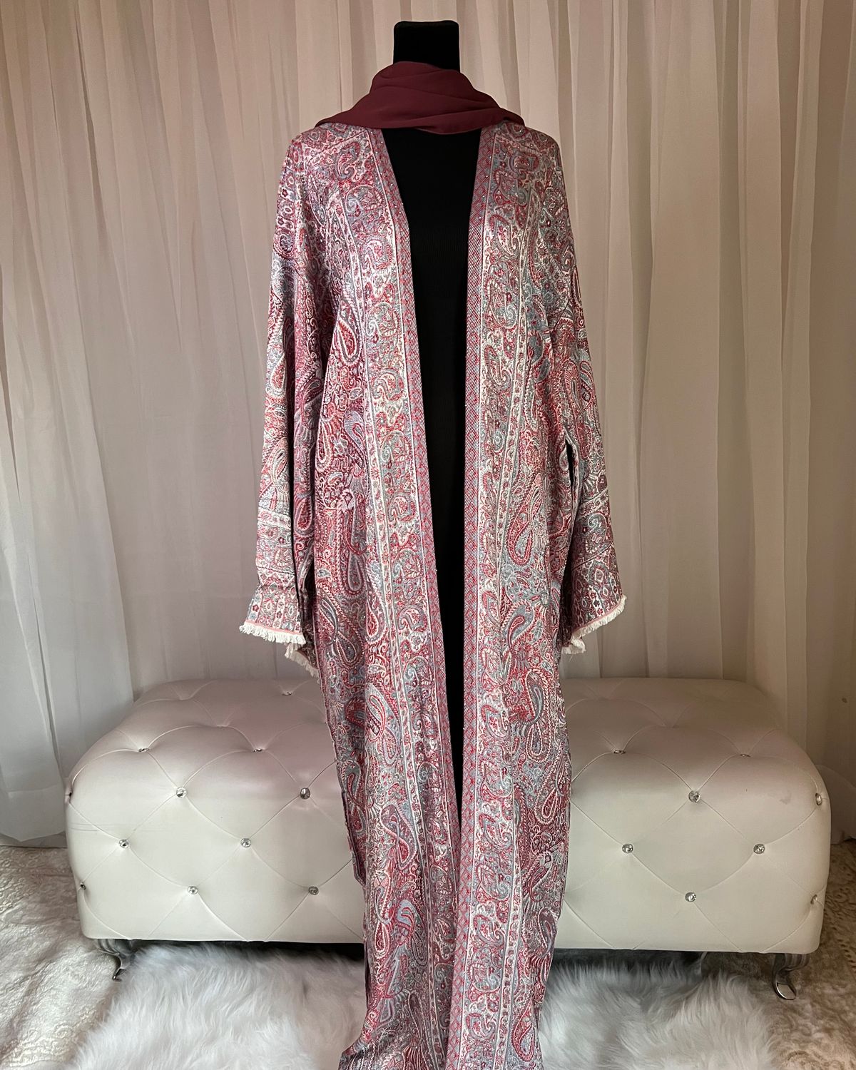 Claret Pashmina open Abaya