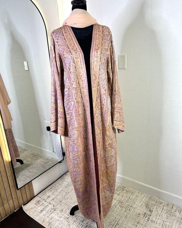 Peach Blush Pashmina open Abaya