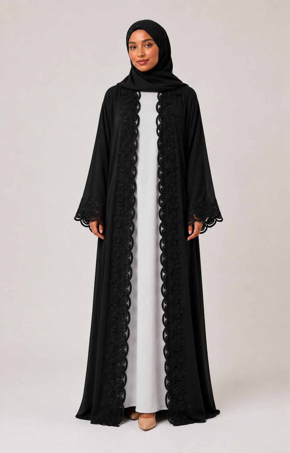 Lulu open Abaya with Lace