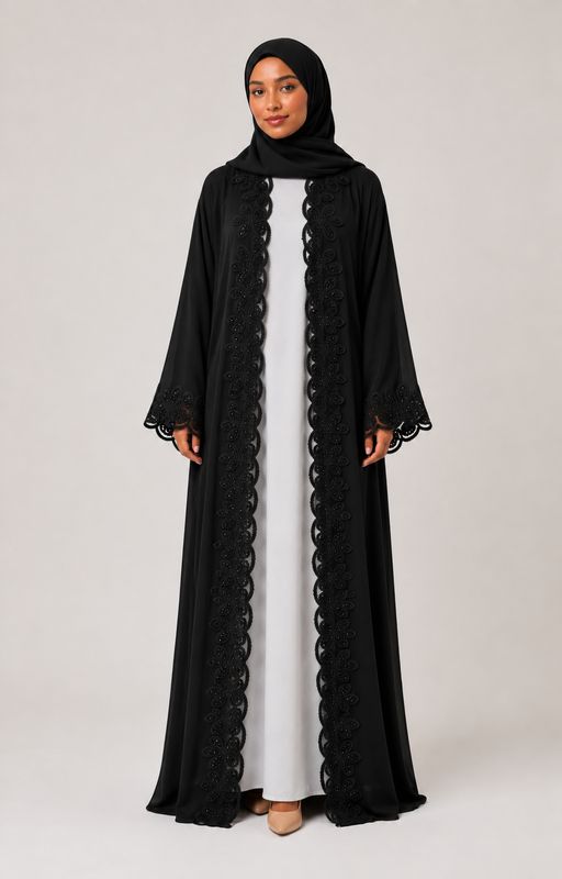 Lulu open Abaya with Lace