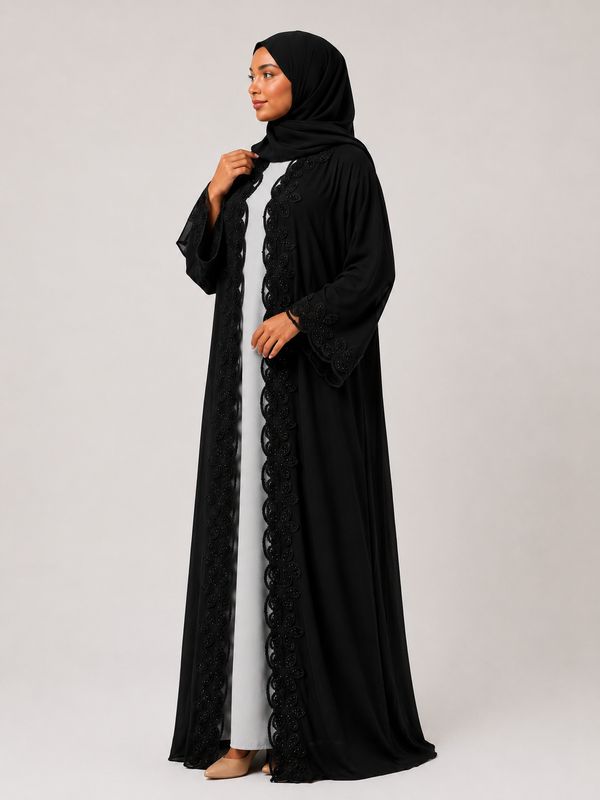 Lulu open Abaya with Lace