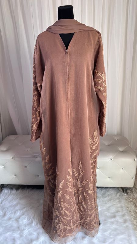 Huda Lace Embroidered Open Abaya