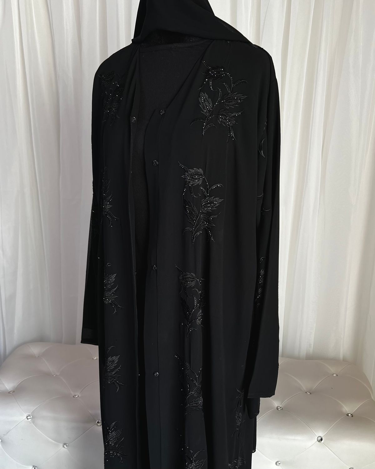 Rasha Embroidered Double Chiffon Open Abaya