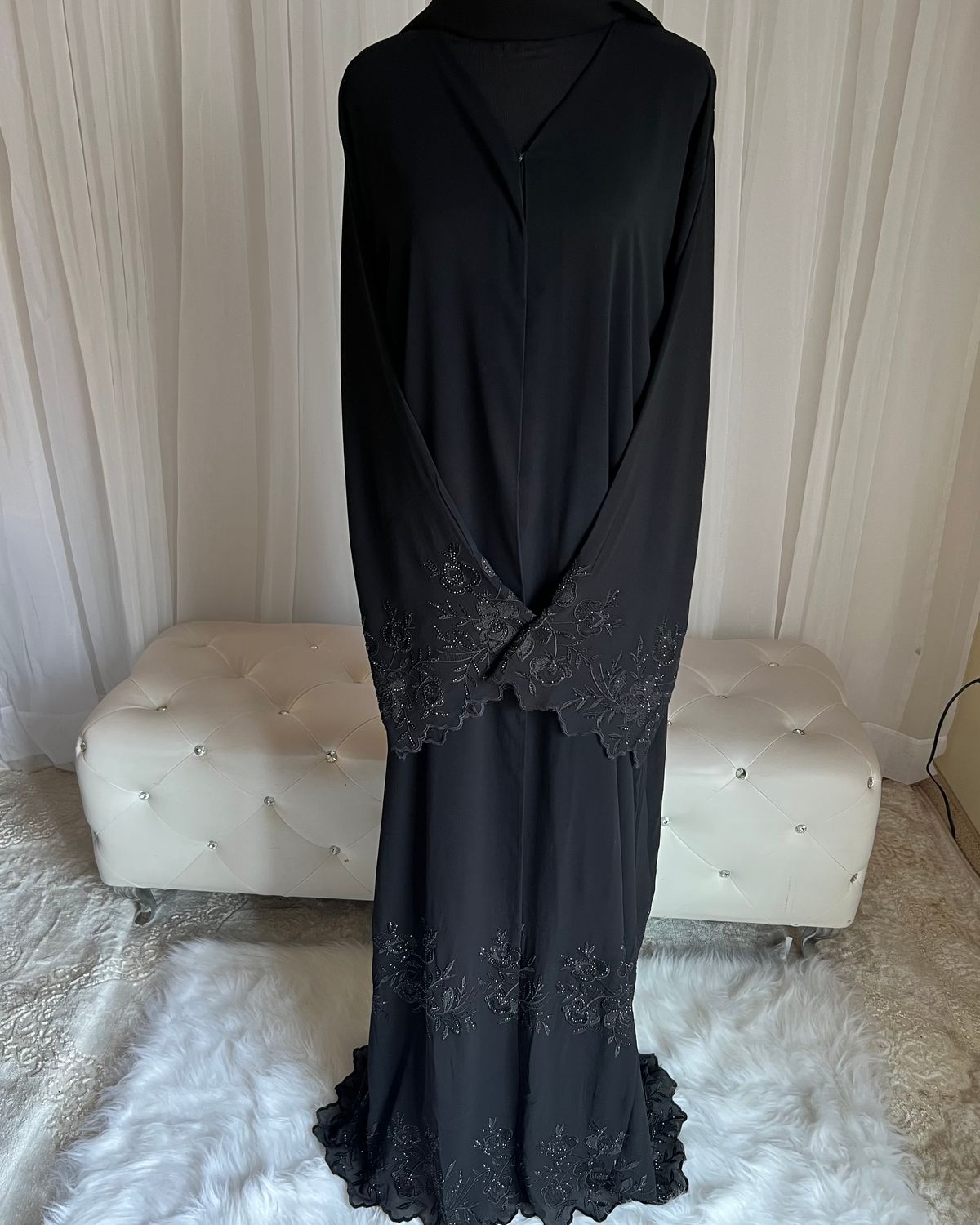 Amani Embroidered Double Chiffon Open Abaya (