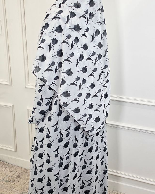Fareeda Double Chiffon Floral Open Abaya with Matching Hijab
