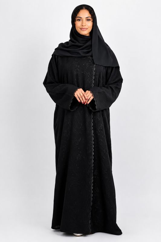 Bushra Embossed Jacquard Chiffon Open Abaya