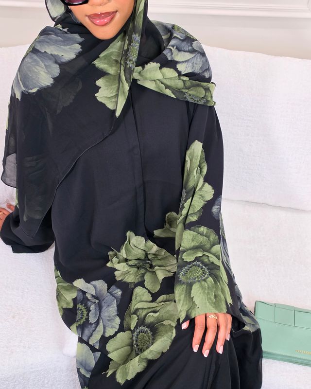 Midnight Garden Double Chiffon Abaya with matching Hijab