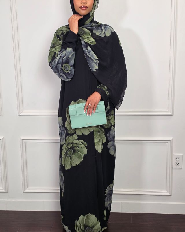 Midnight Garden Double Chiffon Abaya with matching Hijab