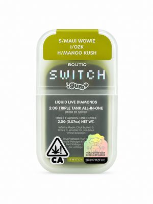 Boutiq Switch 3-in-1 Liquid Live Rosin Diamonds Disposable Vape 2G | MAUI WOWI (Sativa) x MANGO KUSH (hybrid ) x OZK (indica) | THC 90.06% Boutiq Switch 3-in-1 Liquid Live Rosin Diamonds Disposable Vape 2G | MAUI WOWI (Sativa) x MANGO KUSH (hybrid ) x OZK (indica) | THC 90.06%