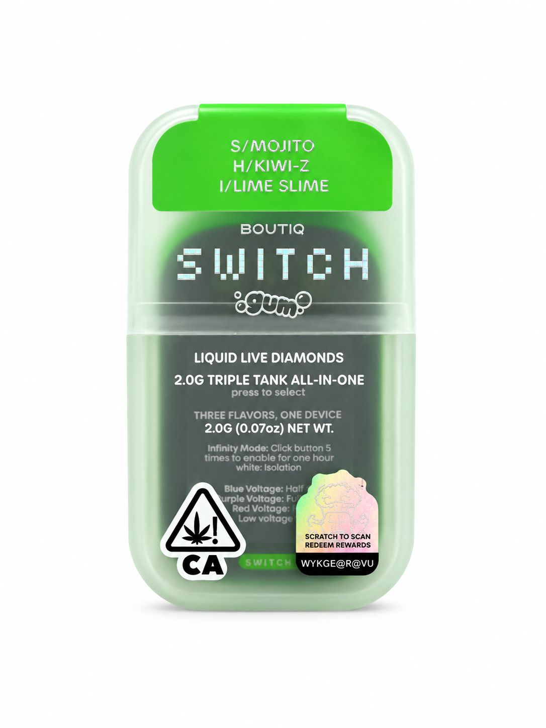 Boutiq Switch 3-in-1 Liquid Live Rosin Diamonds Disposable Vape 2G LIME SLIME(indica ) x KIWI-Z (Hybrid) x MOJITO (Sativa) | THC 90.06% Boutiq Switch 3-in-1 Liquid Live Rosin Diamonds Disposable Vape 2G LIME SLIME(indica ) x KIWI-Z (Hybrid) x MOJITO (Sativa) | THC 90.06%