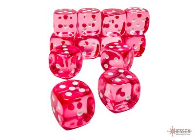 Translucent 16mm d6 Pink/white Dice Block™ (12 dice)