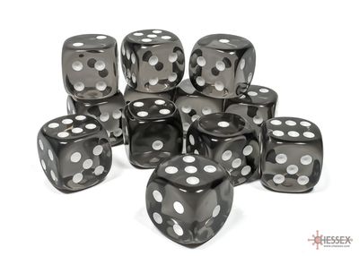 Translucent 16mm d6 Smoke/white Dice Block™ (12 dice)