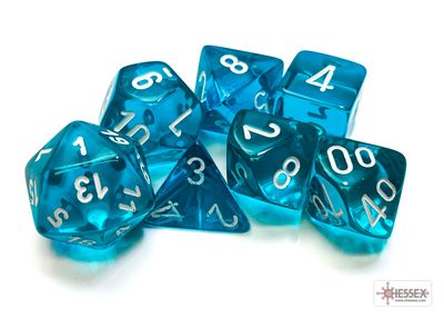 Translucent Polyhedral Teal/white 7-Die Set