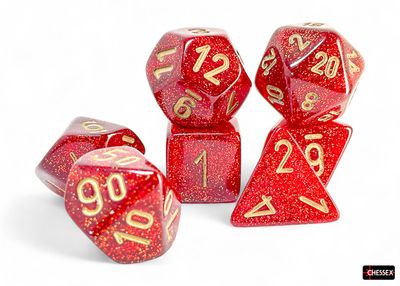 Glitter Mega-hedral® Ruby/gold 7-Die Set
