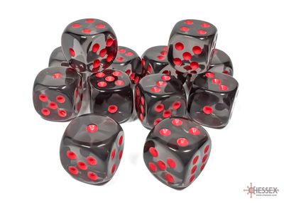 Translucent 16mm d6 Smoke/red Dice Block™ (12 dice)