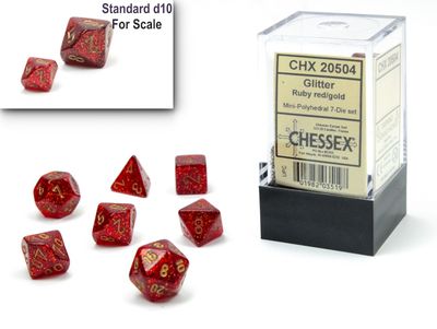 Glitter Mini-hedral® Ruby/gold 7-Die Set