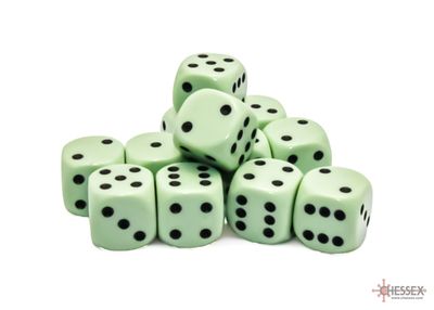 Opaque 16mm d6 Pastel Green/black Dice Block™ (12 dice)