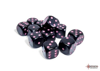 Opaque 16mm d6 Black/pink Dice Block™ (12 dice)