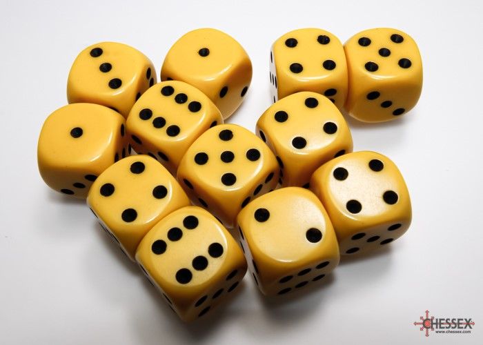 Opaque 16mm d6 Yellow/black Dice Block™ (12 dice)