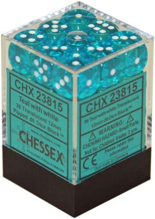 Translucent 12mm d6 Teal/white Dice Block™ (36 dice)